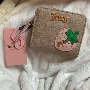 Juicy Couture Beige Wallet with Pink and Green Strawberry Charm